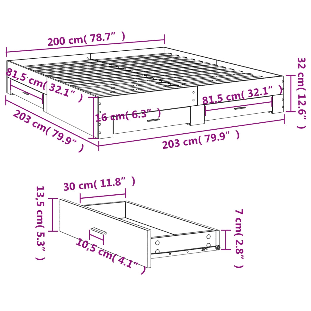 Giroletto Cassetti Grigio Sonoma 200x200 cm Legno Multistrato 3280361
