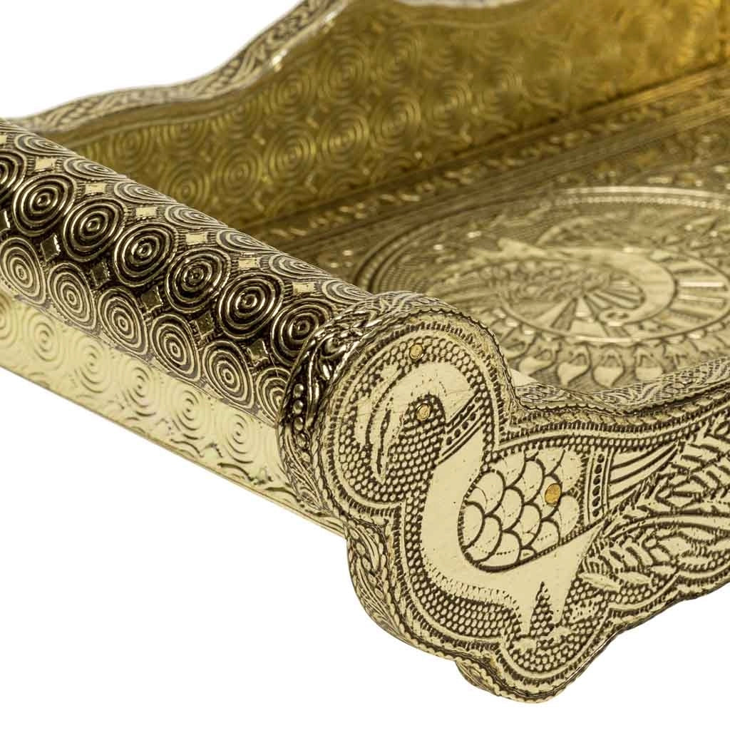 Vassoio in metallo goffrato dorato 25x13x6h