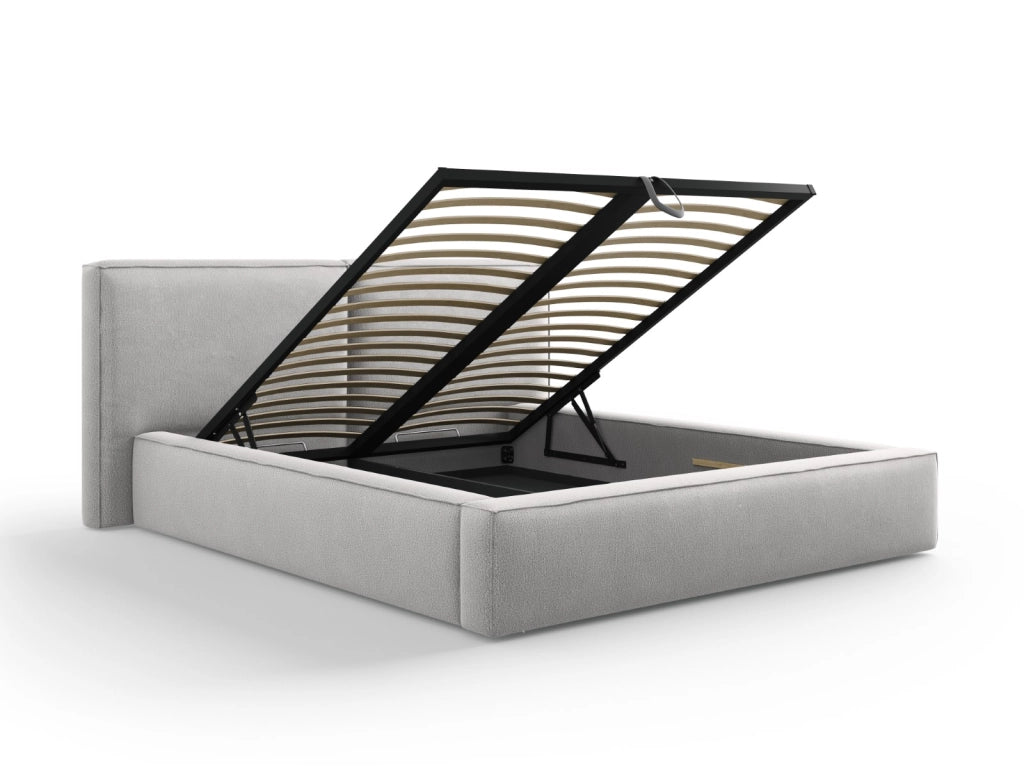 Cosmopolitan Design - Letto a cassettone con testiera doppia "Arendal" 160x200cm in tessuto strutturato grigio chiaro 
