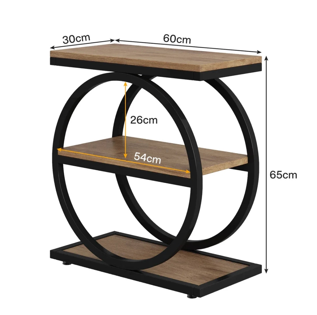Tavolino 60x30x65 cm in MDF e metallo nero e marrone， 3 livelli， salvaspazio
