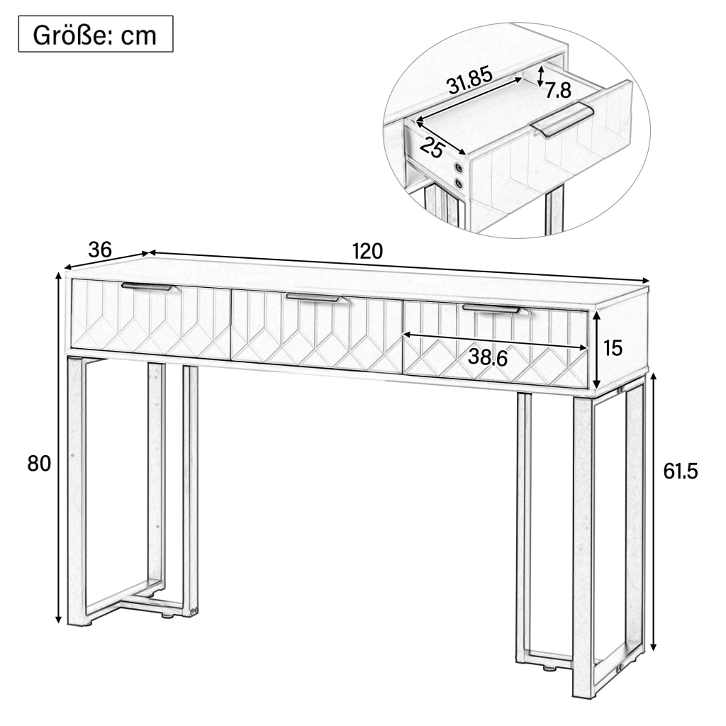 TAVOLO CONSOLLE con cassetti, bianco e oro, MDF