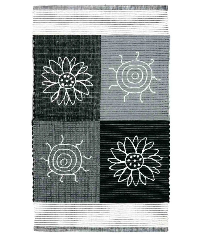 Tappeto SUMMER GRIGIO cm.55x110 disegno sole e fiori 100% cotone, passatoia stuoia cucina multiuso lavabile