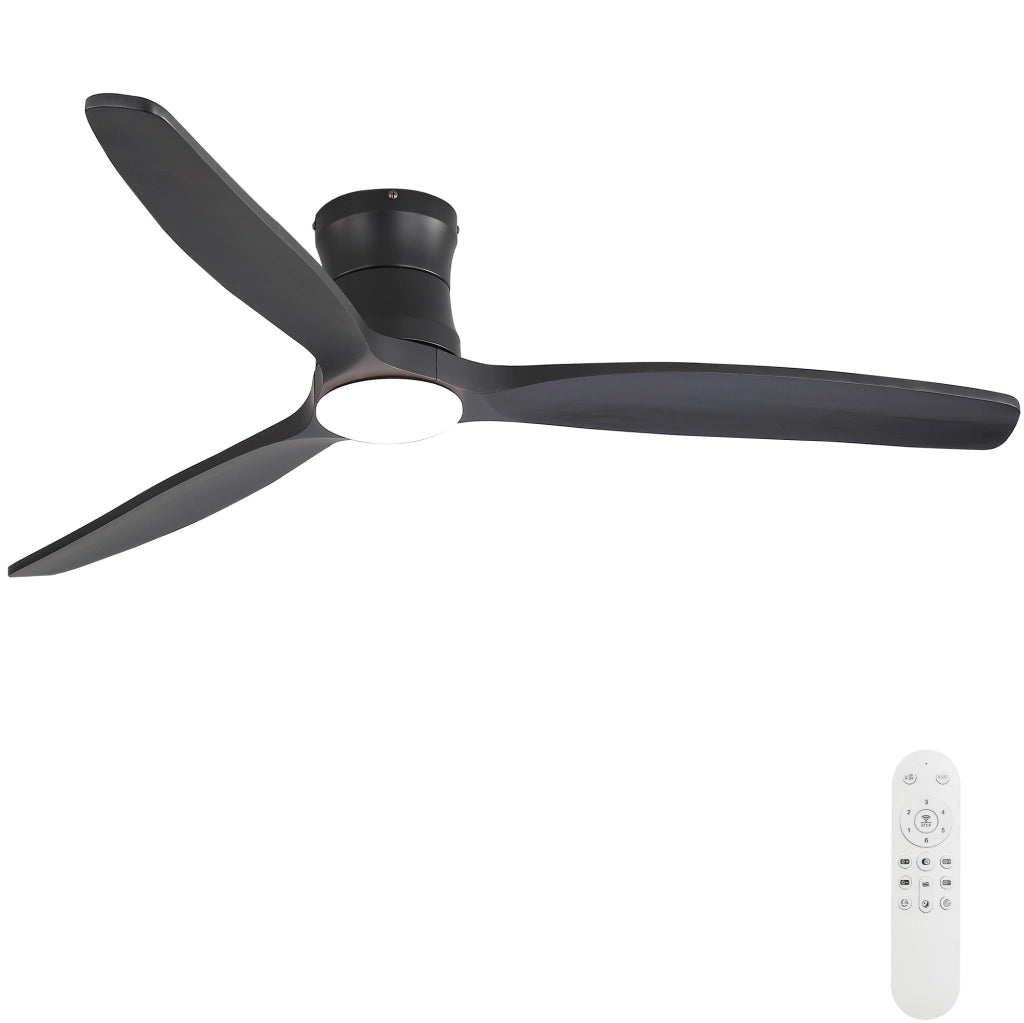 Ventilatore da soffitto 52 pollici con luce LED dimmerabile e telecomando nero opaco