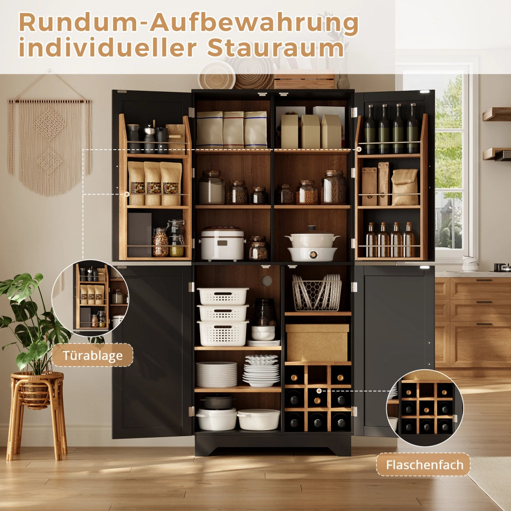 ARMADIO DISPENSA con 4 porte stile fienile 80 x 40 x 180 cm MDF nero/naturale