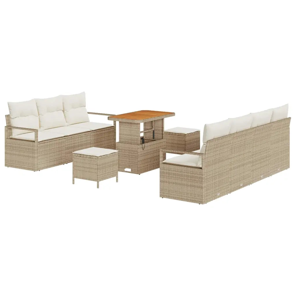 Set Divano da Giardino con cuscino 10 pcs Beige polyrattan