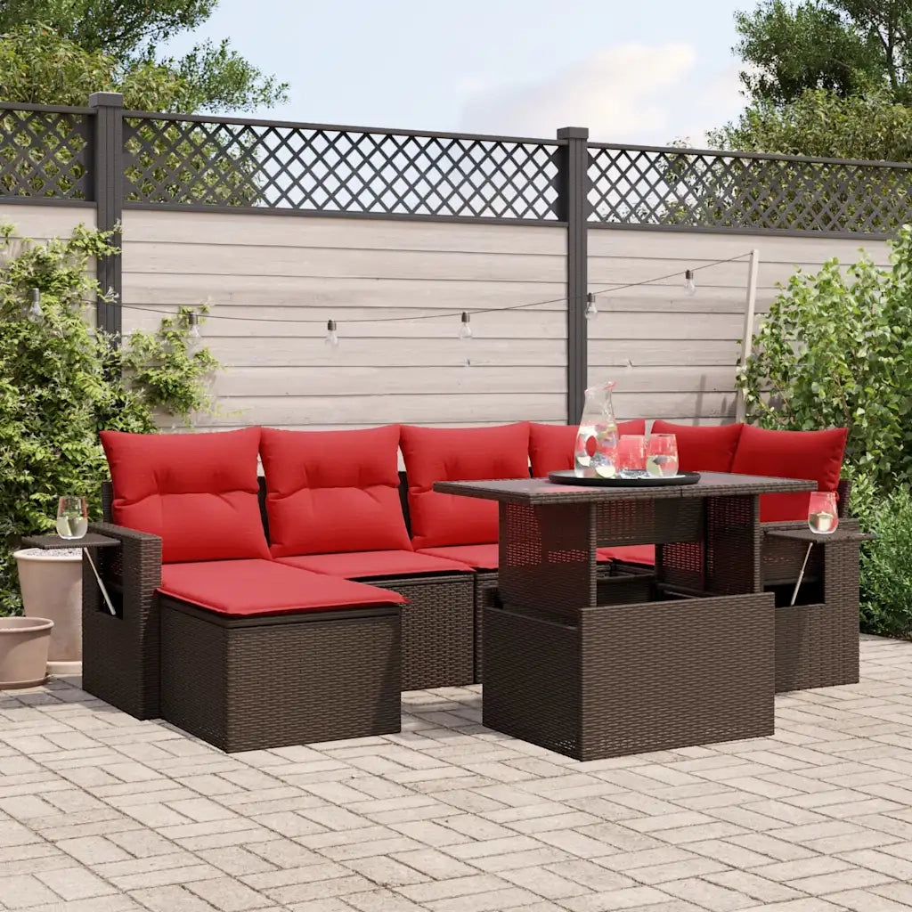Set Divani da Giardino 7 pz con Cuscini Marrone in Polyrattan 3268054