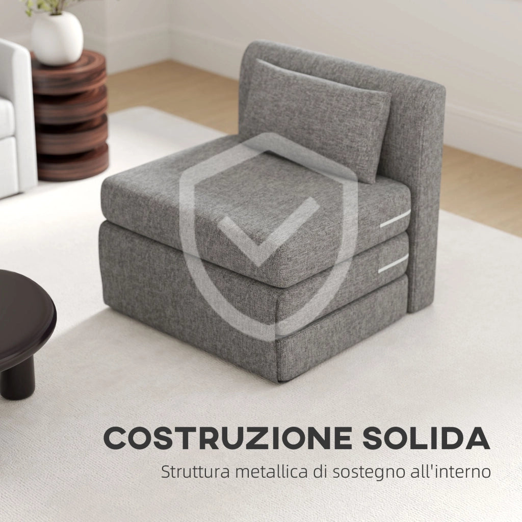 Poltrona Letto Singolo da Terra Salvaspazio 80x75x74 cm in Tessuto Grigio