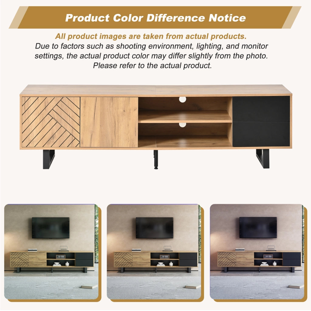 Mobile porta TV con 2 ante 2 cassetti e vani aperti per soggiorno in truciolare e metallo nero 180 × 40 × 50 cm