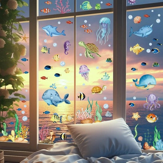 Decorazione per Finestre Zelfklevente Decorazione Estiva, Adesivi per Finestre, 9 Fogli Adesivi per Finestre Decorazione Reciclabile per la Camera dei Bambini
