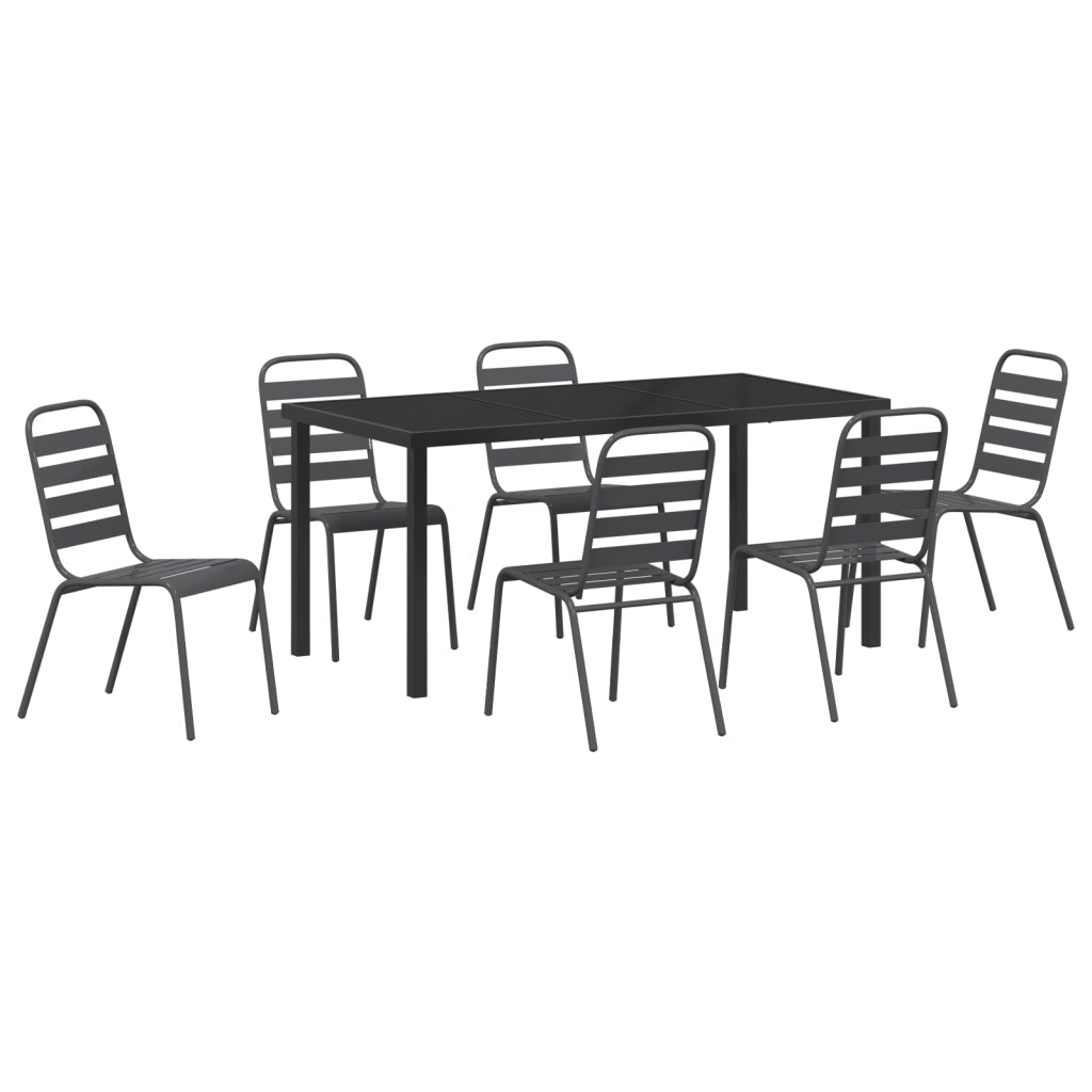 Set da Pranzo per Giardino di 7 Pezzi Grigio Scuro Acciaio