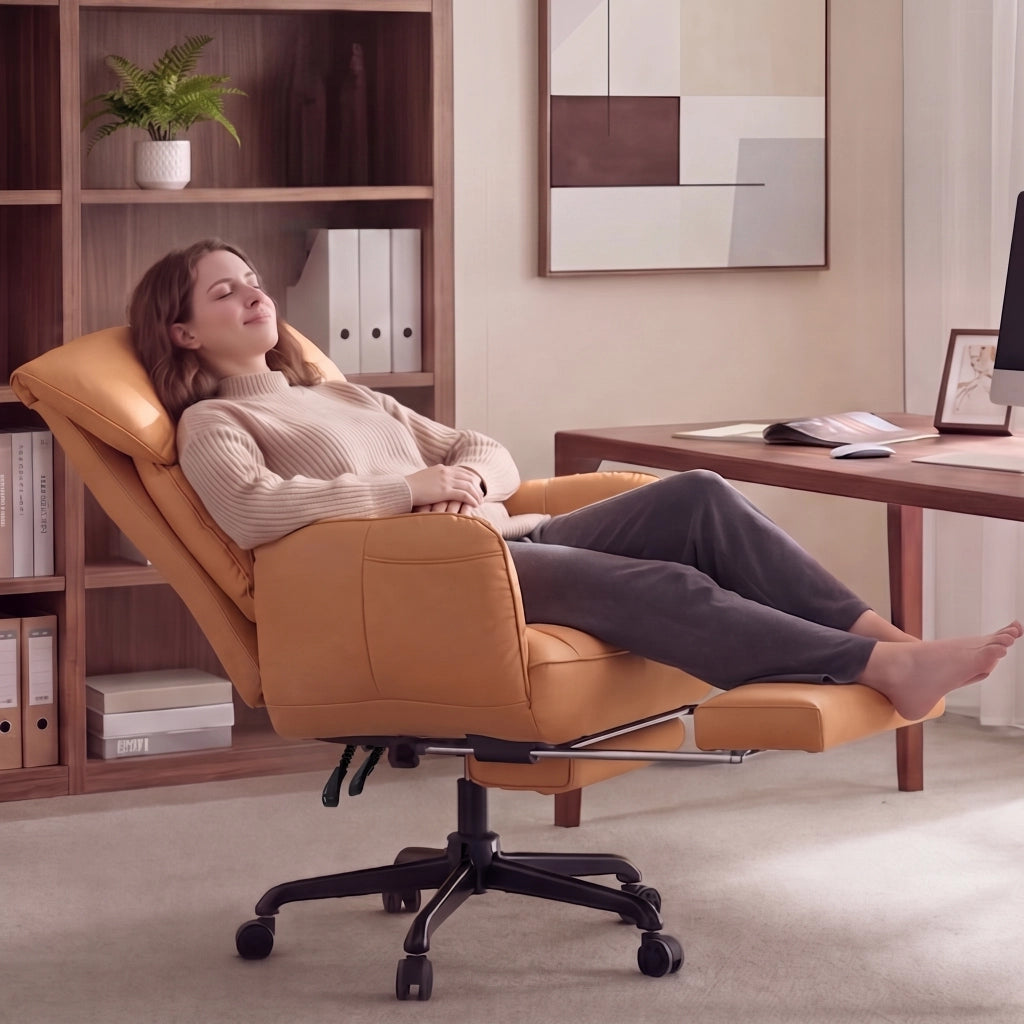 Sedia da ufficio ergonomica - Con corrimano e poggiapiedi - Con braccioli regolabili - Schienale regolabile - Marrone