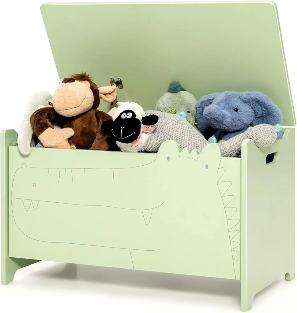 Cassapanca Contenitore per Bambini, Cassapanca Portagiochi in Legno con Coperchio Apribile, Baule Portagiocattoli per Cameretta dei Bambini, 60 x 33 x 37,5 cm, Bianco/Verde (Verde)