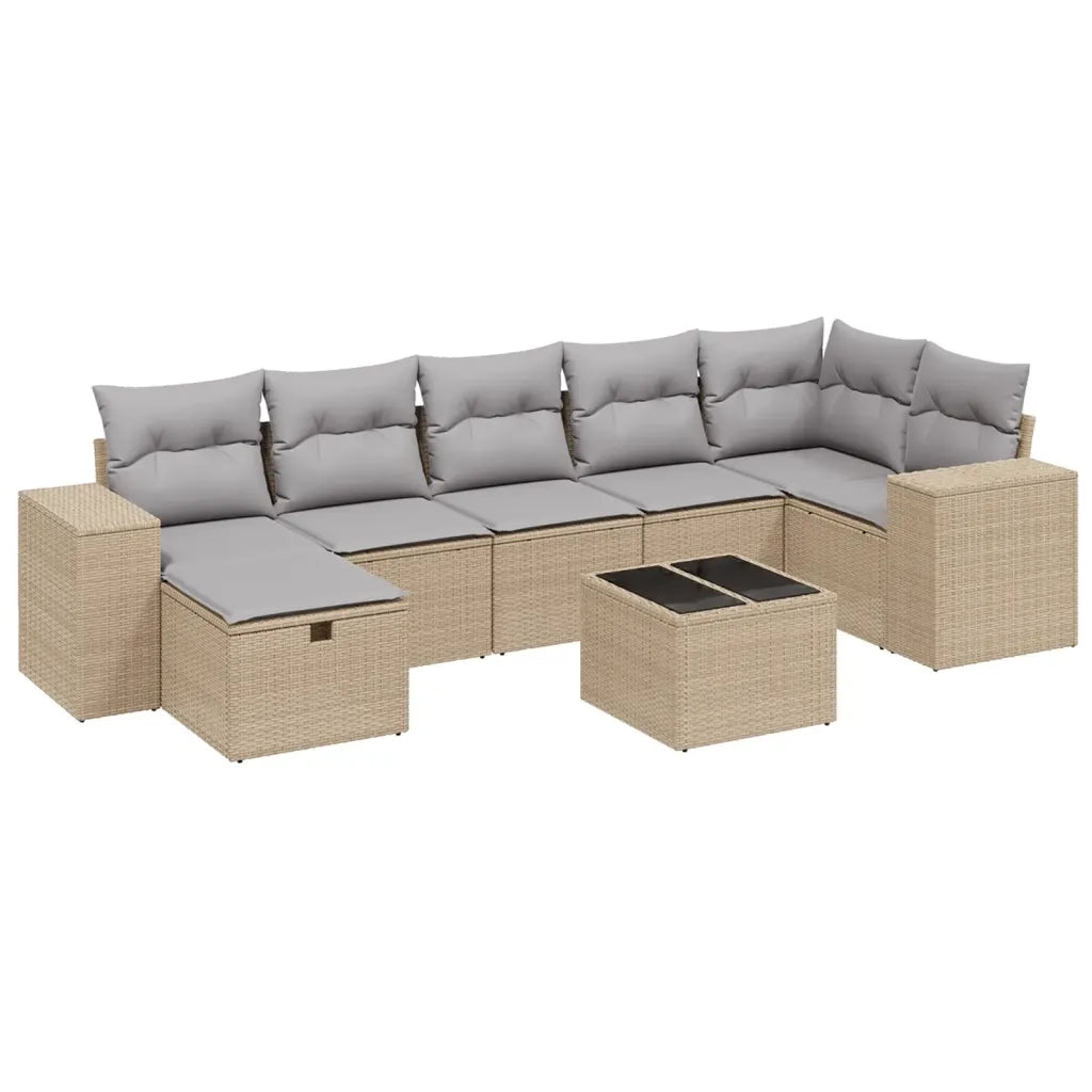 Set Divano da Giardino 8 pz con Cuscini Beige Misto Polyrattan