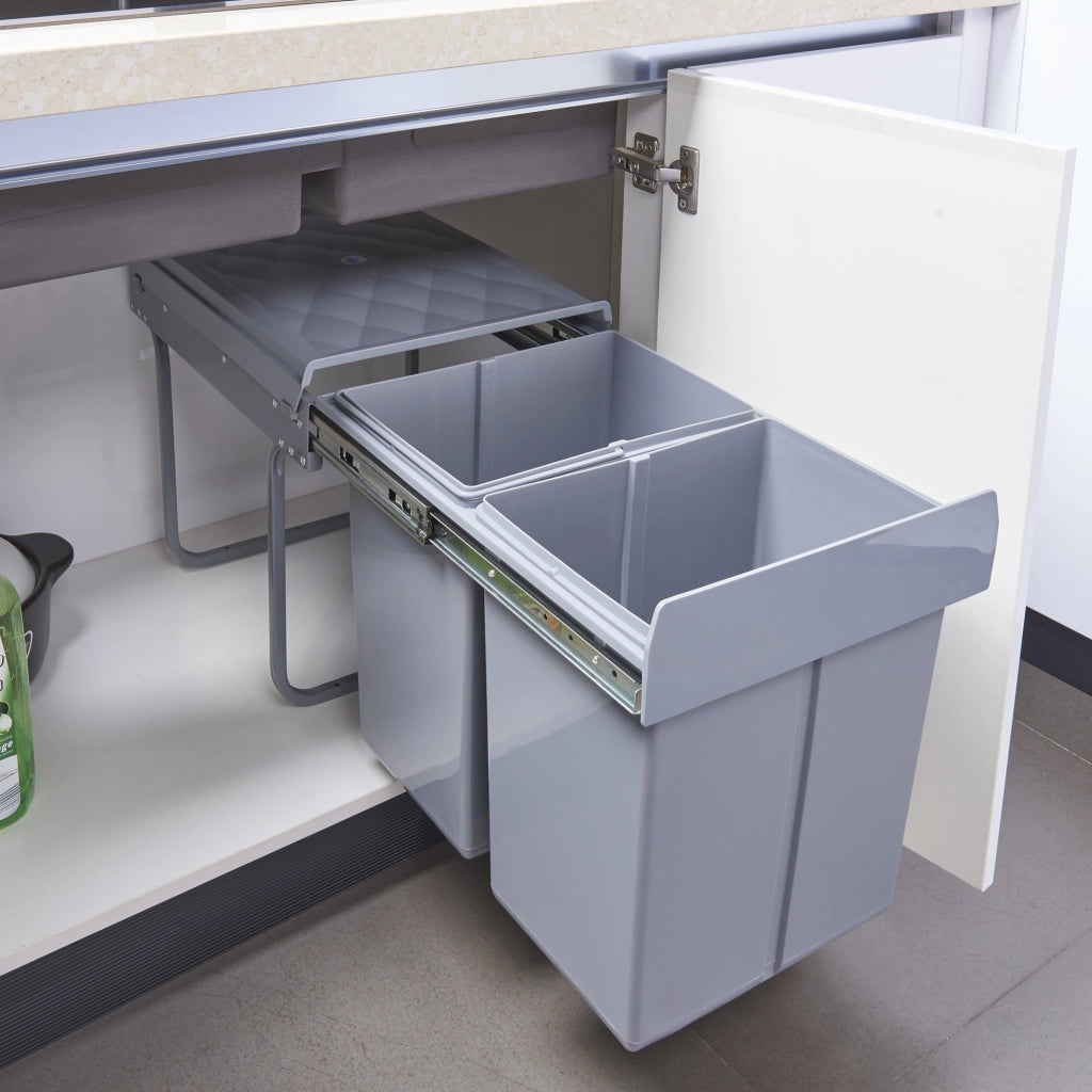 Pattumiera Estraibile Froland con 2 Bidoni Sotto Lavello 2 x 20 L Grigio [en.casa]