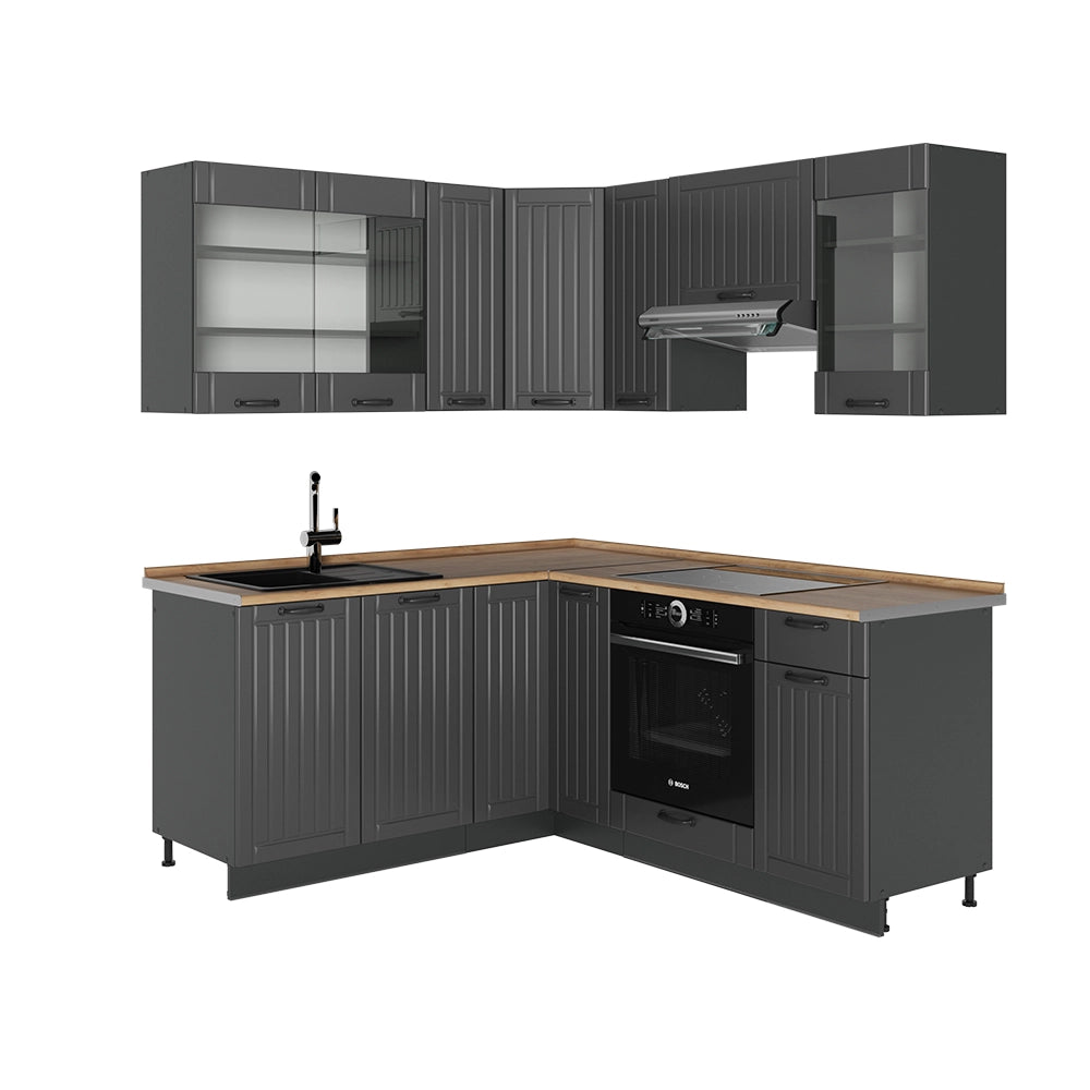 Cucina angolare completa Fame-Line Grigio scuro/Antracite 190 x 60 cm, PL Rovere Vicco