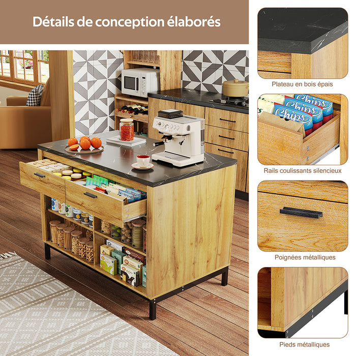 Isola cucina rustica - Xylo - 120x75x90cm 2 cassetti marmo