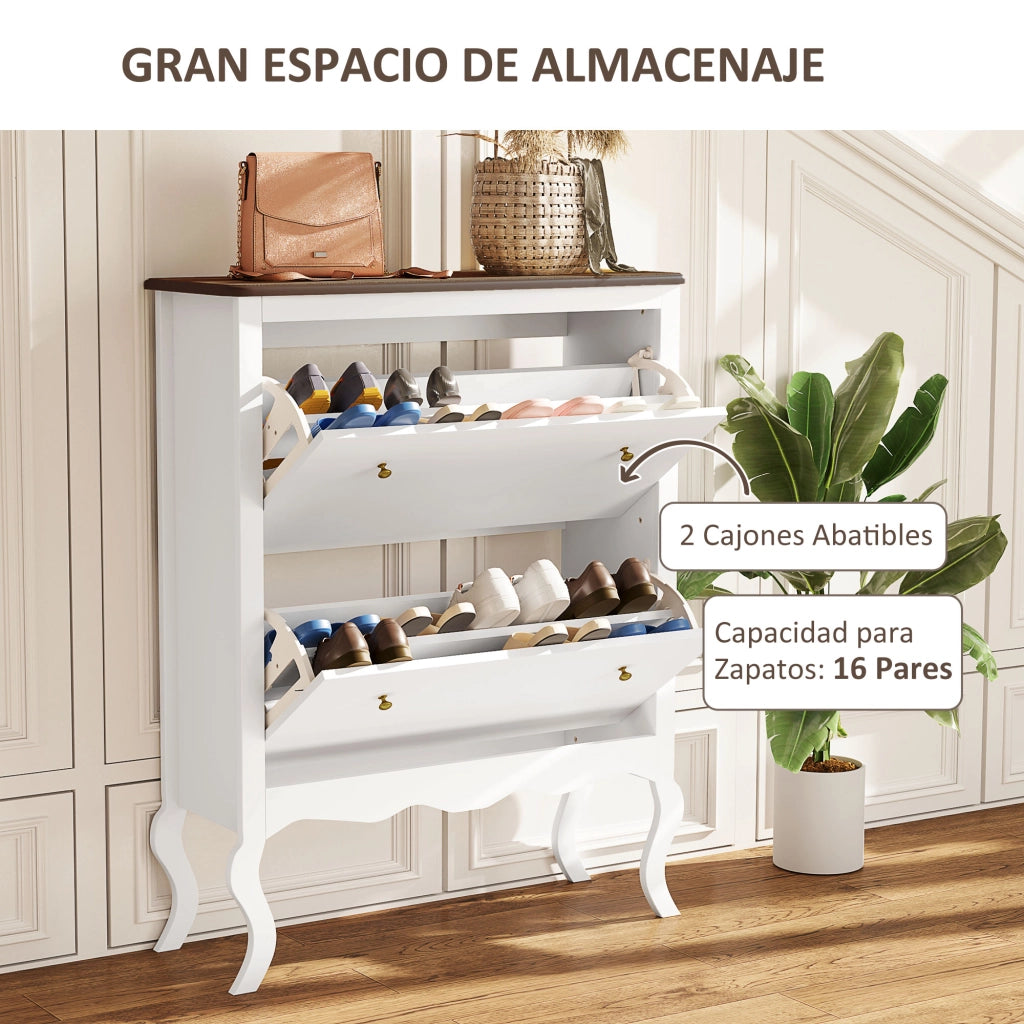 Mobiletto per Scarpe con 2 Ante e Ripiani Aggiustabili ¨C zephmum ¨C 84x29x109 cm Bianco