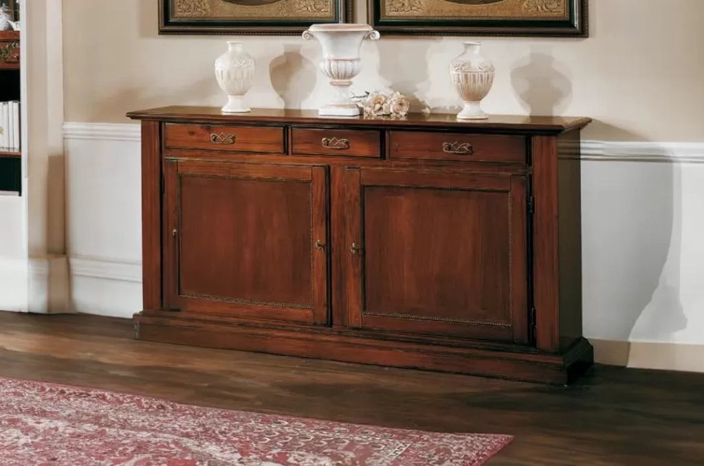Madia credenza arte povera 2 porte in legno tinta noce  l.196 p.50 h.104 - Mobili 2G