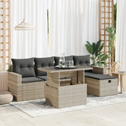 Set Divano da Giardino 6pz con Cuscini Grigio Chiaro Polyrattan