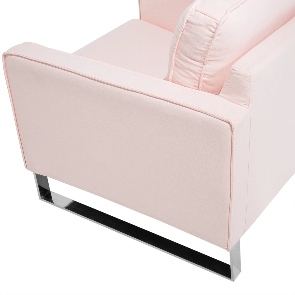 Poltrona Tessuto Rosa Slitta Gambe Argento Salotto Moderno soggiorno