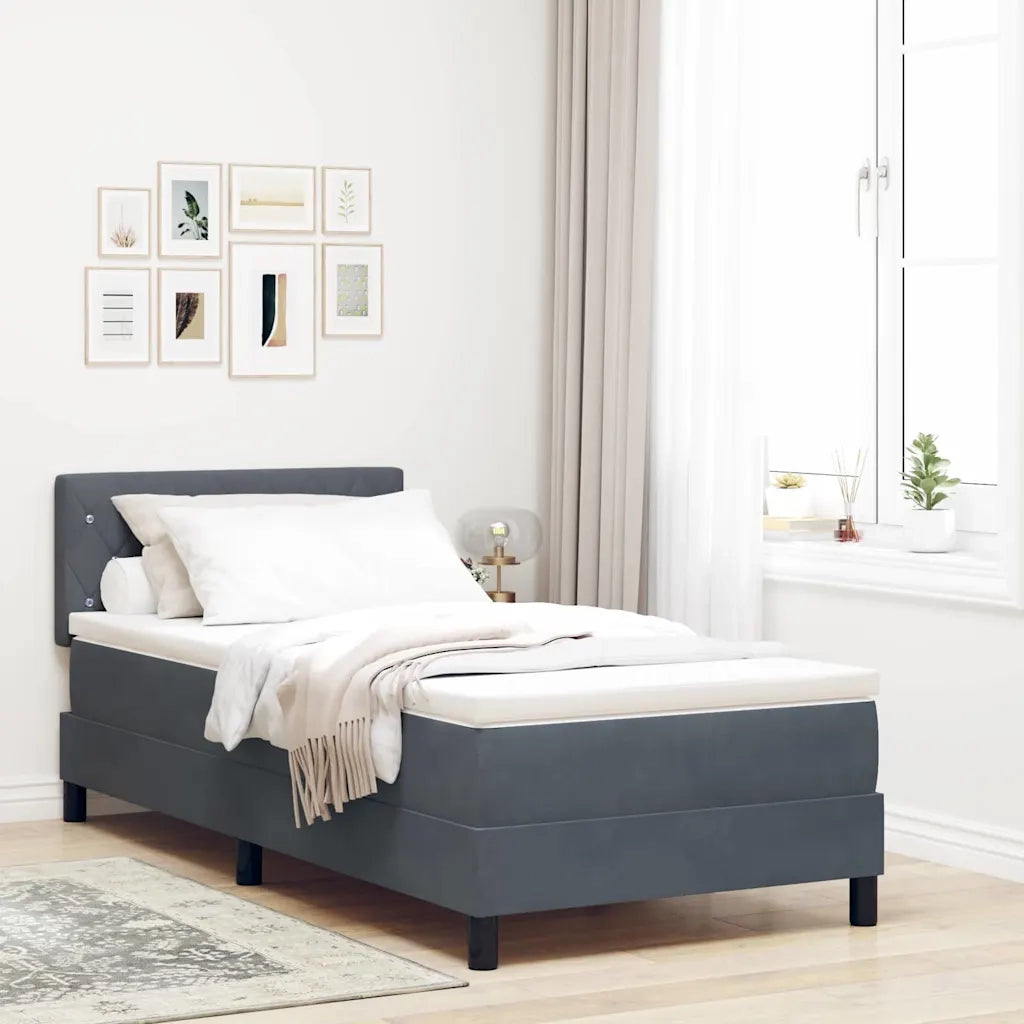 Letto a Sorgente LED con led Grigio scuro 90 x 190 cm Velluto