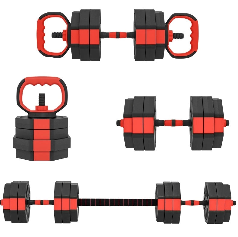 Set manubri e bilanciere 125 cm rosso in plastica - 4 modalità di allenamento