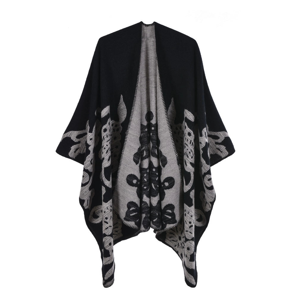 Sciarpa/stola da donna, scialle/mantella spessa in cashmere con orlo spaccato, alla moda.