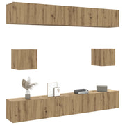 Set Mobile TV 6 pz Montato a Parete Rovere in Legno Multistrato 3328992