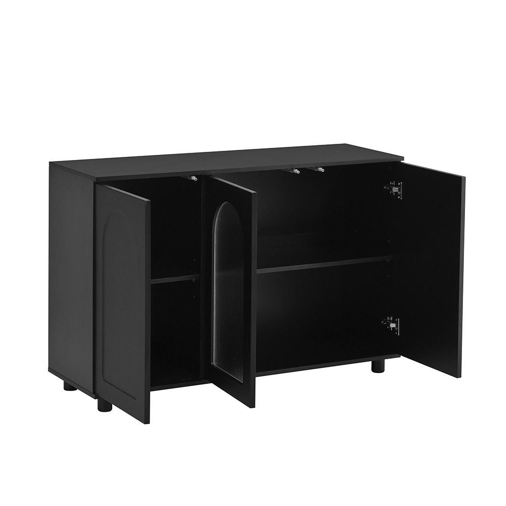 Buffet a forma di U - Xylo - Nero, porta in vetro, design rimbalzante