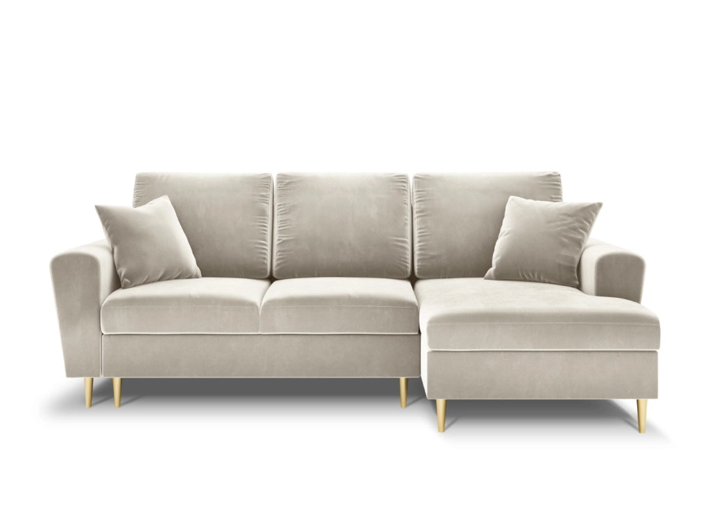 Cosmopolitan Design - Divano convertibile angolare destro con contenitore "Kyoto" 4 posti in velluto beige chiaro 
