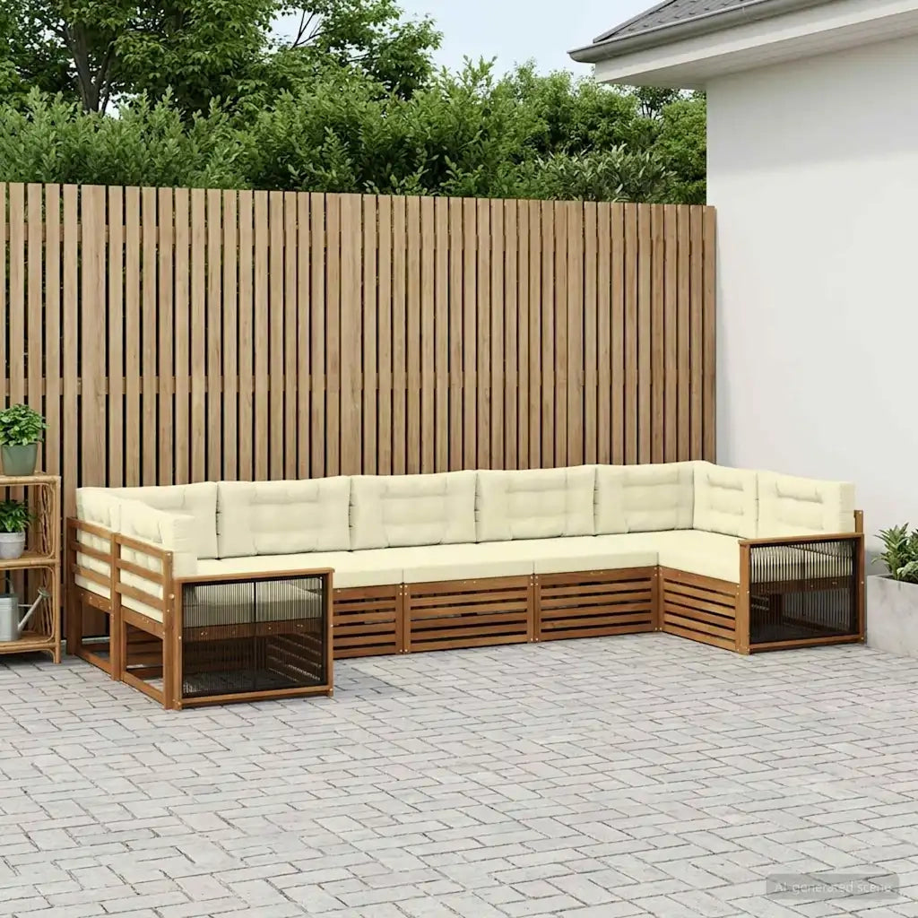 Set di divani da esterno con cuscino 7 pcs Naturale e Crema
