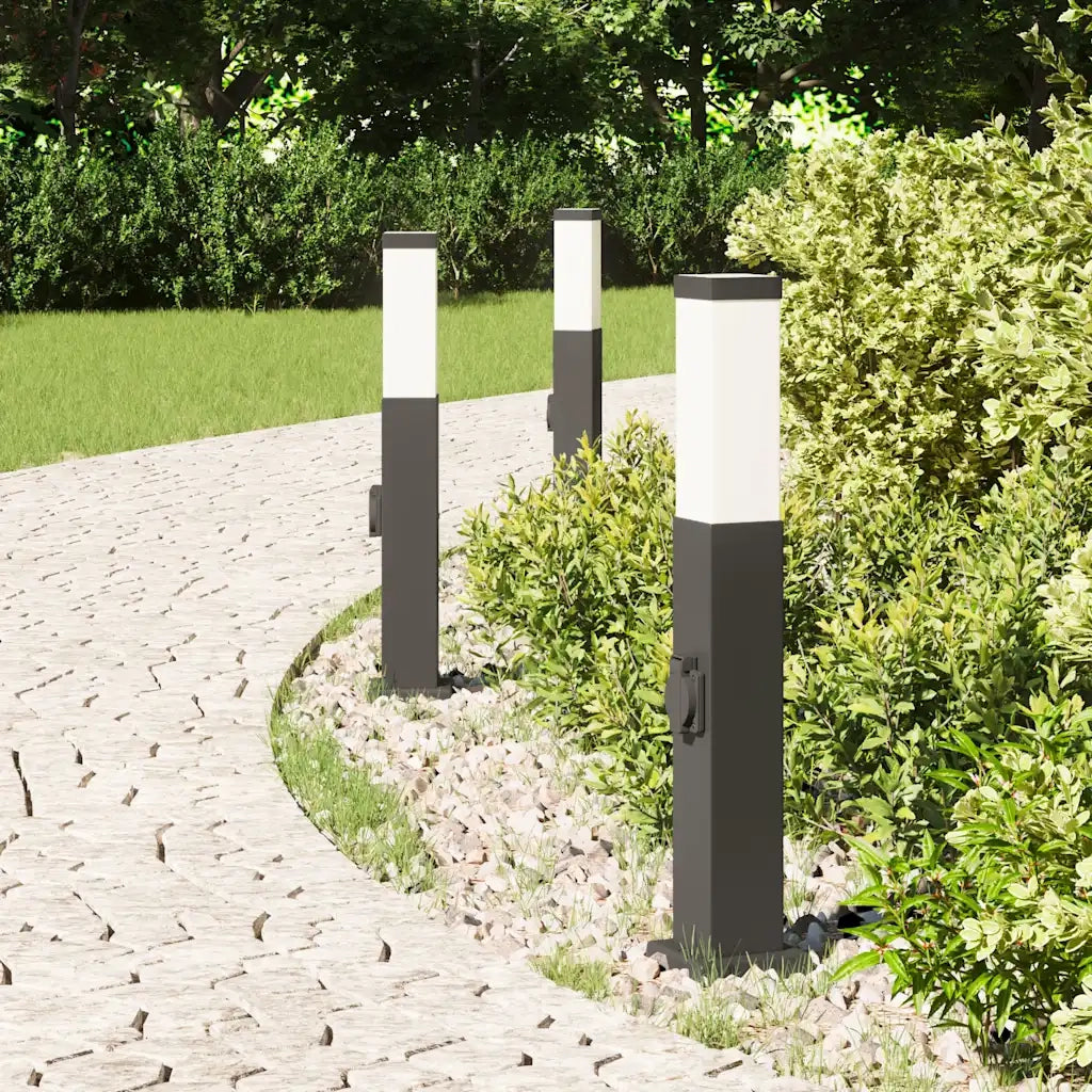 Lampioni a palo con presa elettrica 3 pz 50 cm Nero IP44 4006084