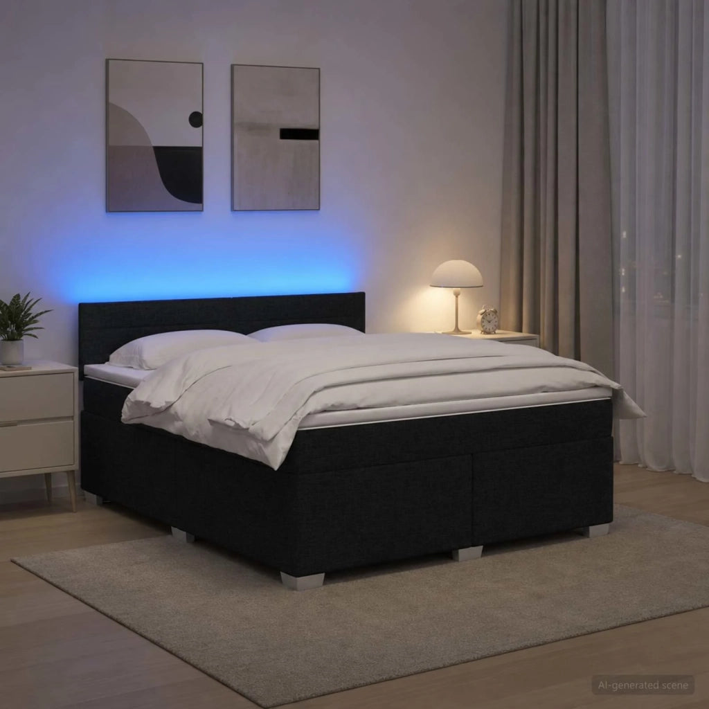 Letto con Box Spring, Materasso e LED Nero 140 x 190 cm Tessuto 3451933