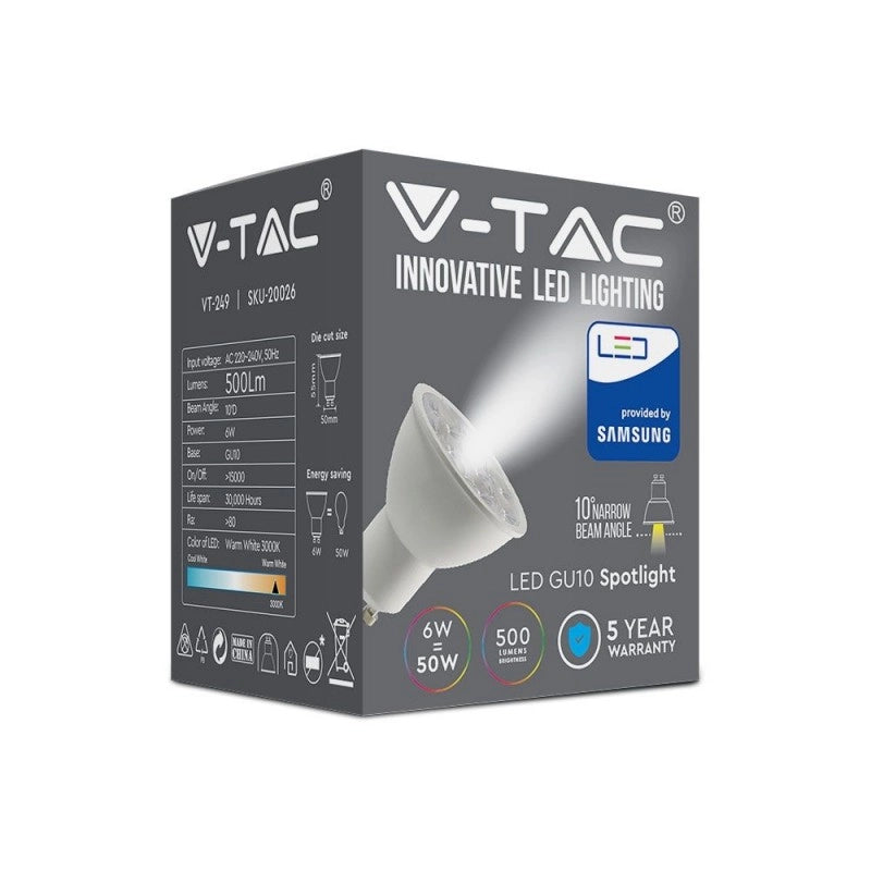 Spotlight LED Samsung Chip - GU10 6,5W Plastica ondulata 10 Â° D 6400K