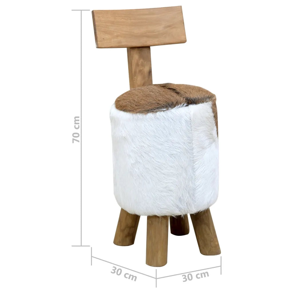 vidaXL Sgabello in Pelle di Capra e Legno Massello di Teak