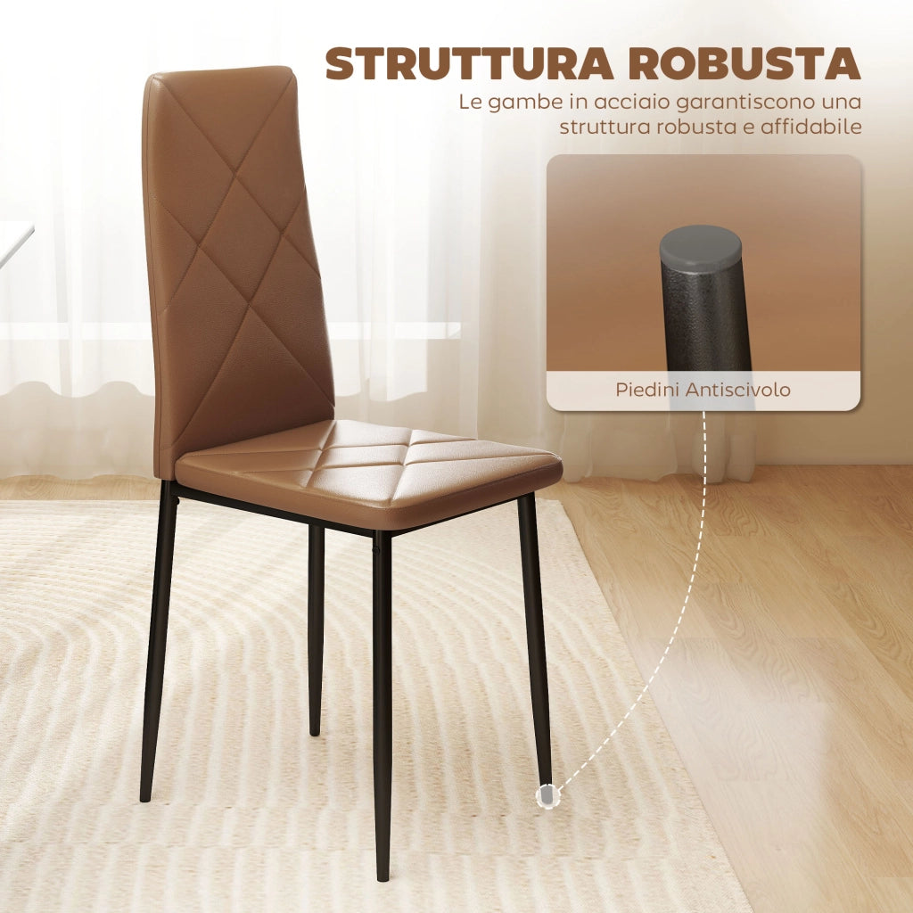 Set di 6 Sedie da Pranzo Moderne con Schienale Alto in Similpelle e Metallo ¨C Minimal ¨C Marrone 41x50x97 cm