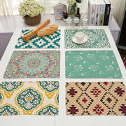 Set di 6 Targhe da Tavola in Cotone Lino – Disegno Moderno Fiori e Paisley – Targhe da Tavola 43x33 cm