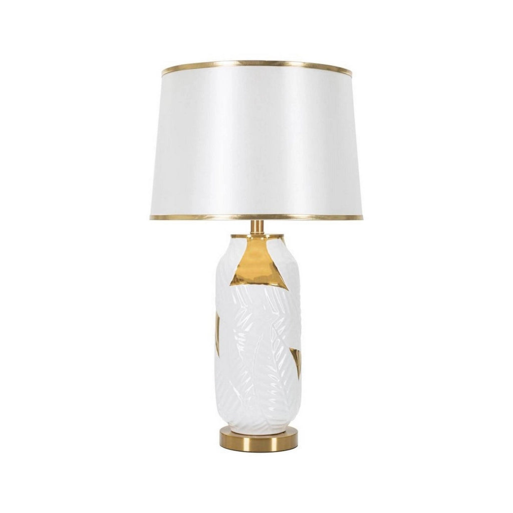 Lampada da tavolo Trompe, Luce da scrivania, Luminaria da ufficio, Lampada da lavoro, 40x40 h70 cm, Bianco e Oro