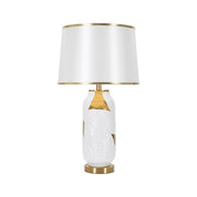 Lampada da tavolo Trompe, Luce da scrivania, Luminaria da ufficio, Lampada da lavoro, 40x40 h70 cm, Bianco e Oro