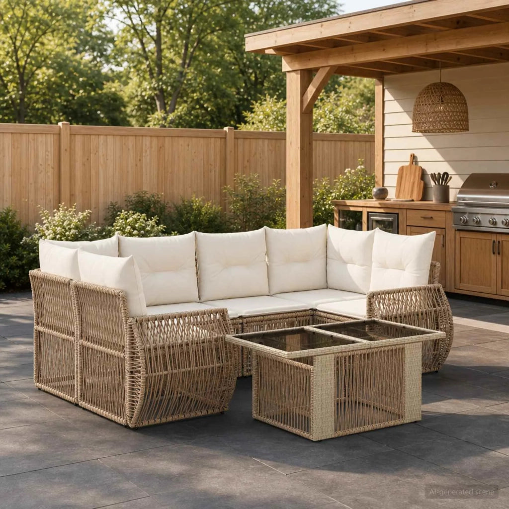 Set Divano da Giardino 7 pz Beige e Bianco Crema polyrattan 3436905