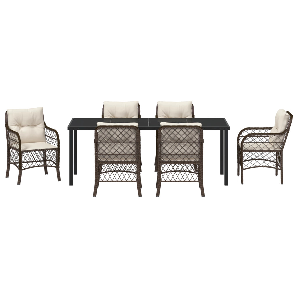 Set da Pranzo da Giardino con Cuscini Marrone Polyrattan