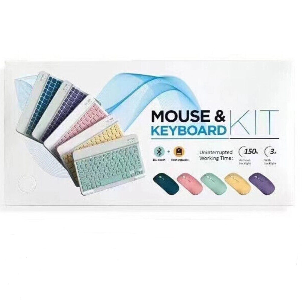 Trade Shop - Set Mini Tastiera Mouse Wireless Bluetooth Ricaricabile Design Sottile Colorato Con Luci -