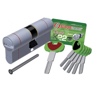 CILINDRO SAGOMATO EVO K22 TOP SECUREMME  OTT.NICH.SATIN CHIAVI 5 MM 102 51+51