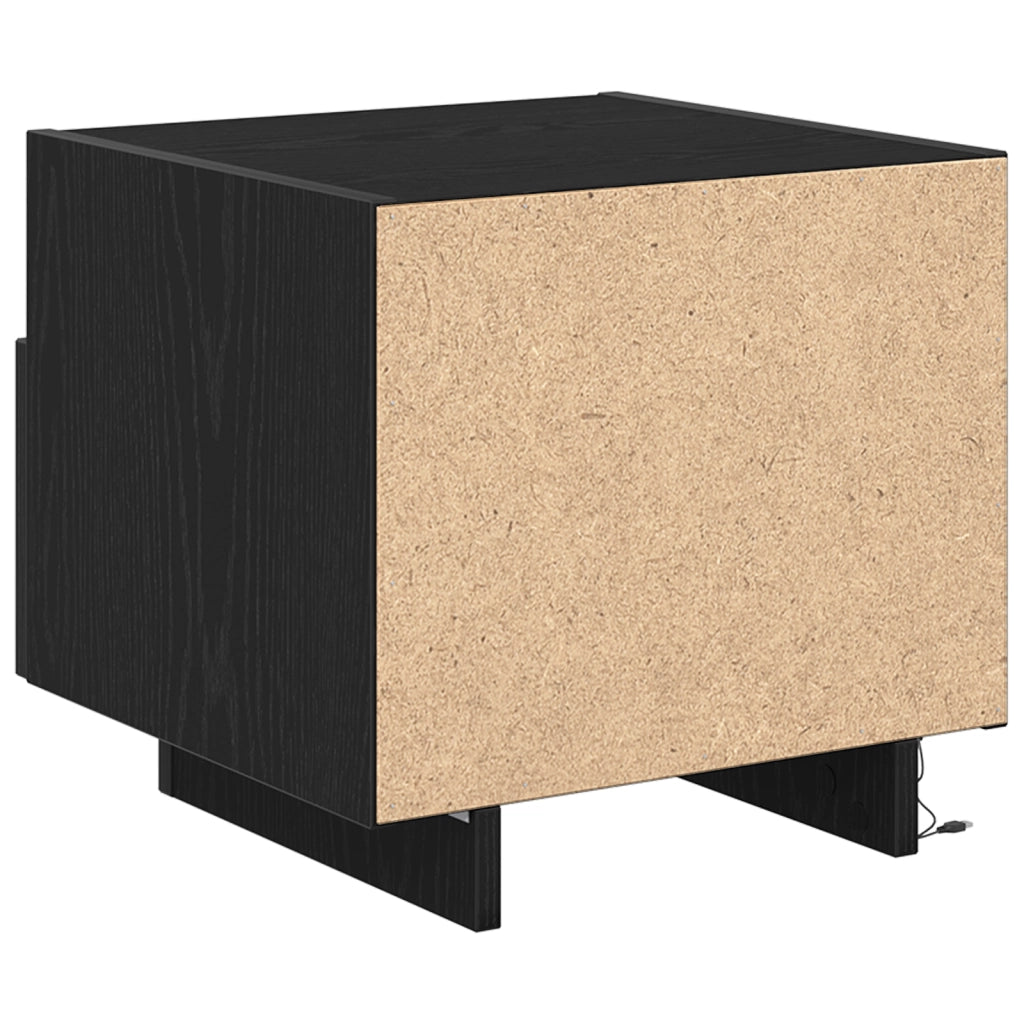 Comodino  con luci LED Nero Rovere 40x39x37 cm