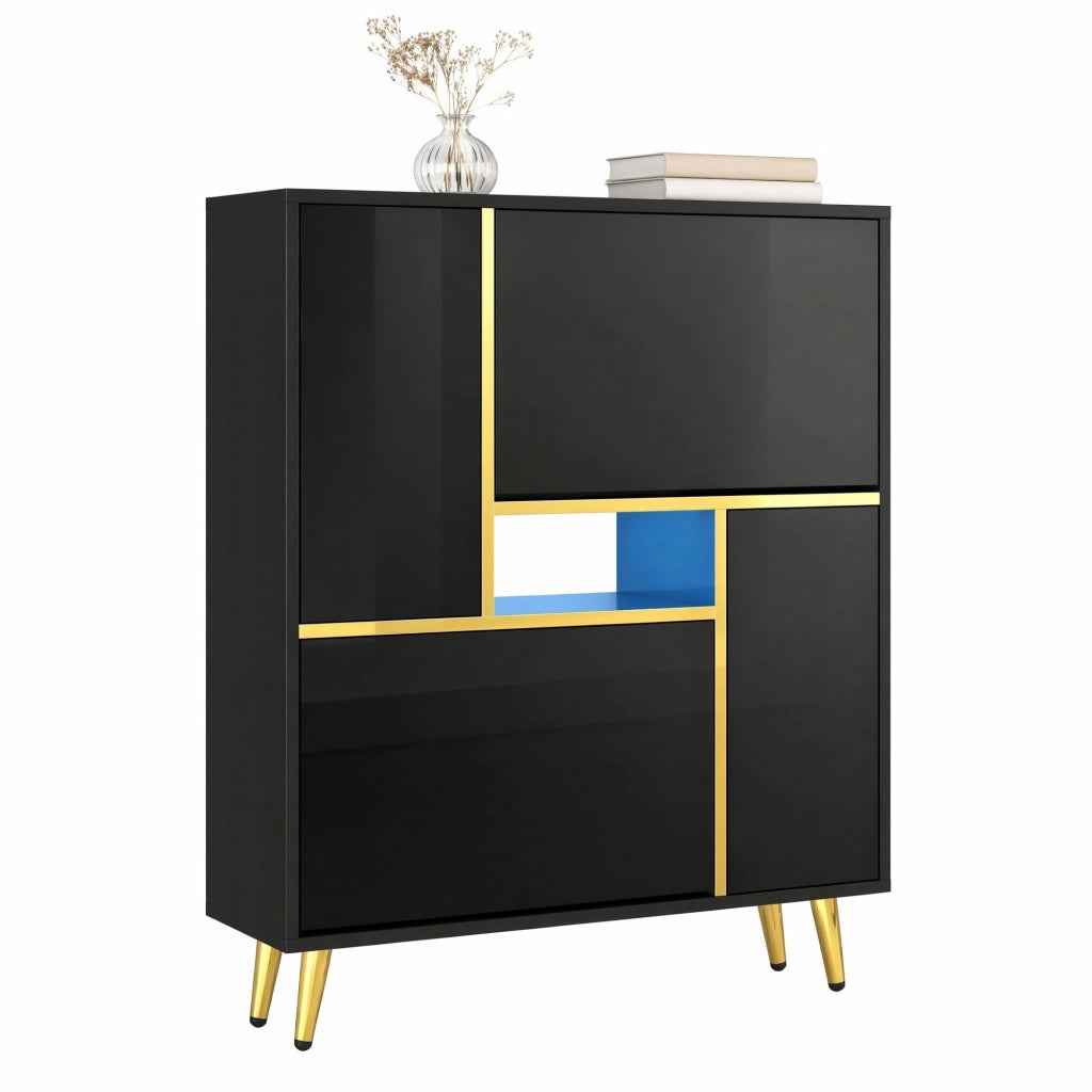 Mobiletto portascarpe nero con LED a 16 colori; frontali lucidi 80x25x96 cm