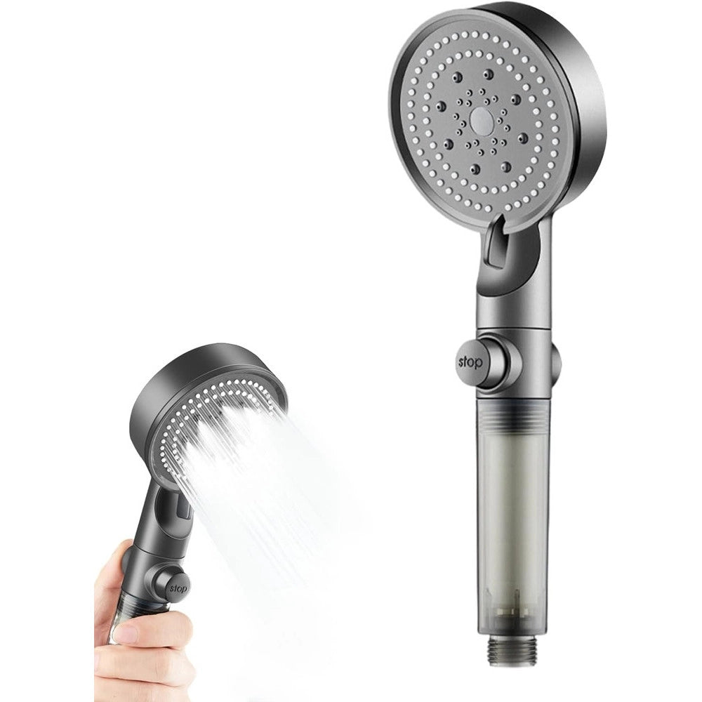 Trade Shop - Doccetta Multigetto Soffione Doccia Filtrato Bagno Pulsante Moderno Filtro Grigio 87528 -