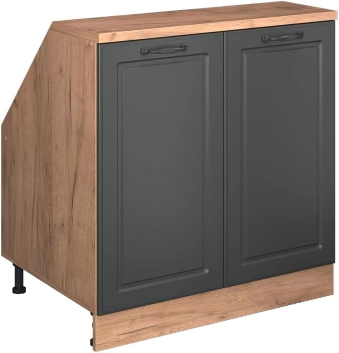 Mobile sottotetto Rion, Antracite casa di campagna, 80 x 81.6 cm con 2 porte, carcassa 60 cm profondità, adatto per il salvaspazio sotto tetti spioventi
