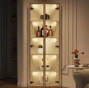 Vetrina angolare con LED 62 x 35 x 160 cm in MDF; vetro temperato e finitura bianca