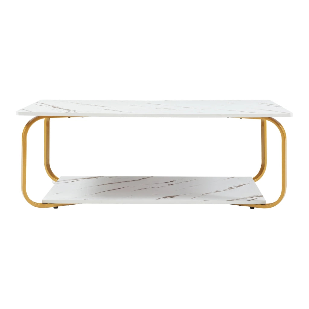 Tavolino/consolle 120 x 60 x 43 cm effetto marmo bianco e oro 03_0010808