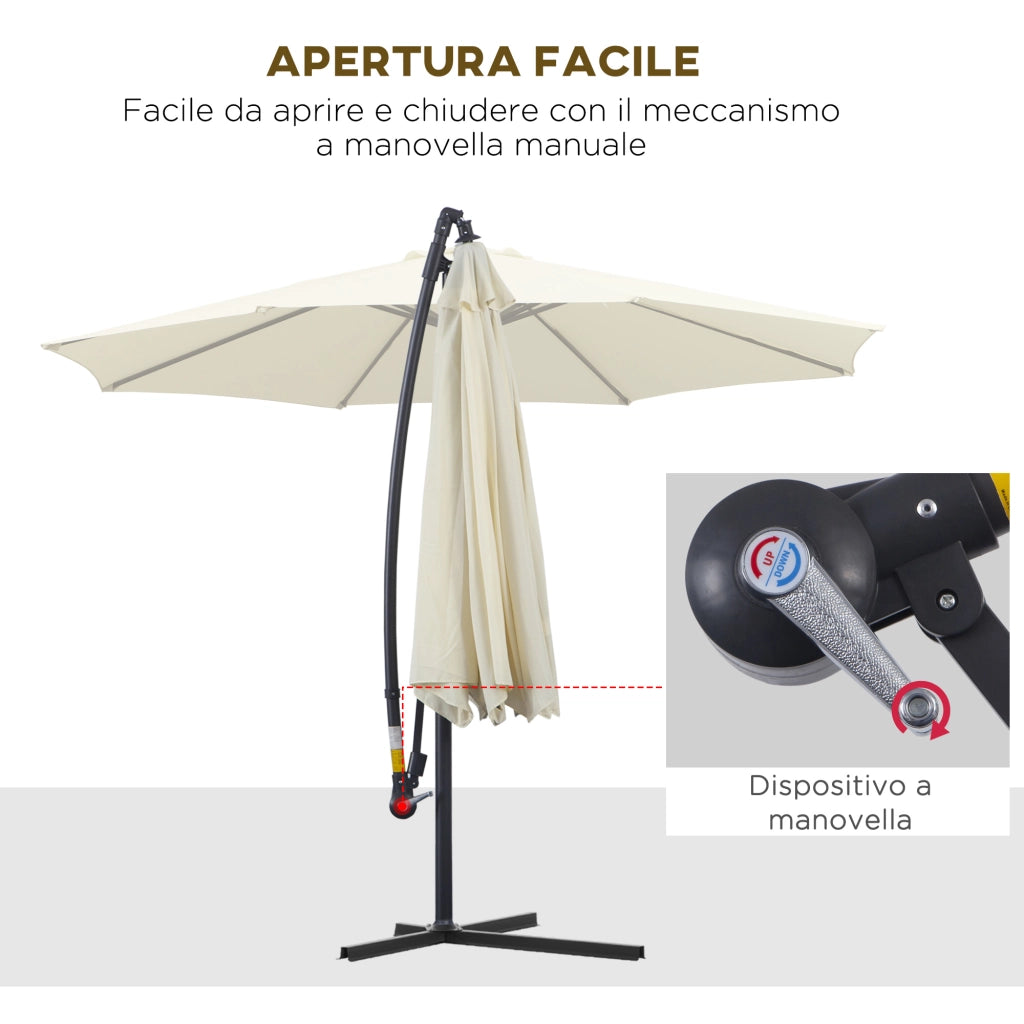 EasyComfort Ombrellone Decentrato da Giardino con Base a Croce Inclusa, in Metallo e Poliestere, 3x2.5 m, Beige